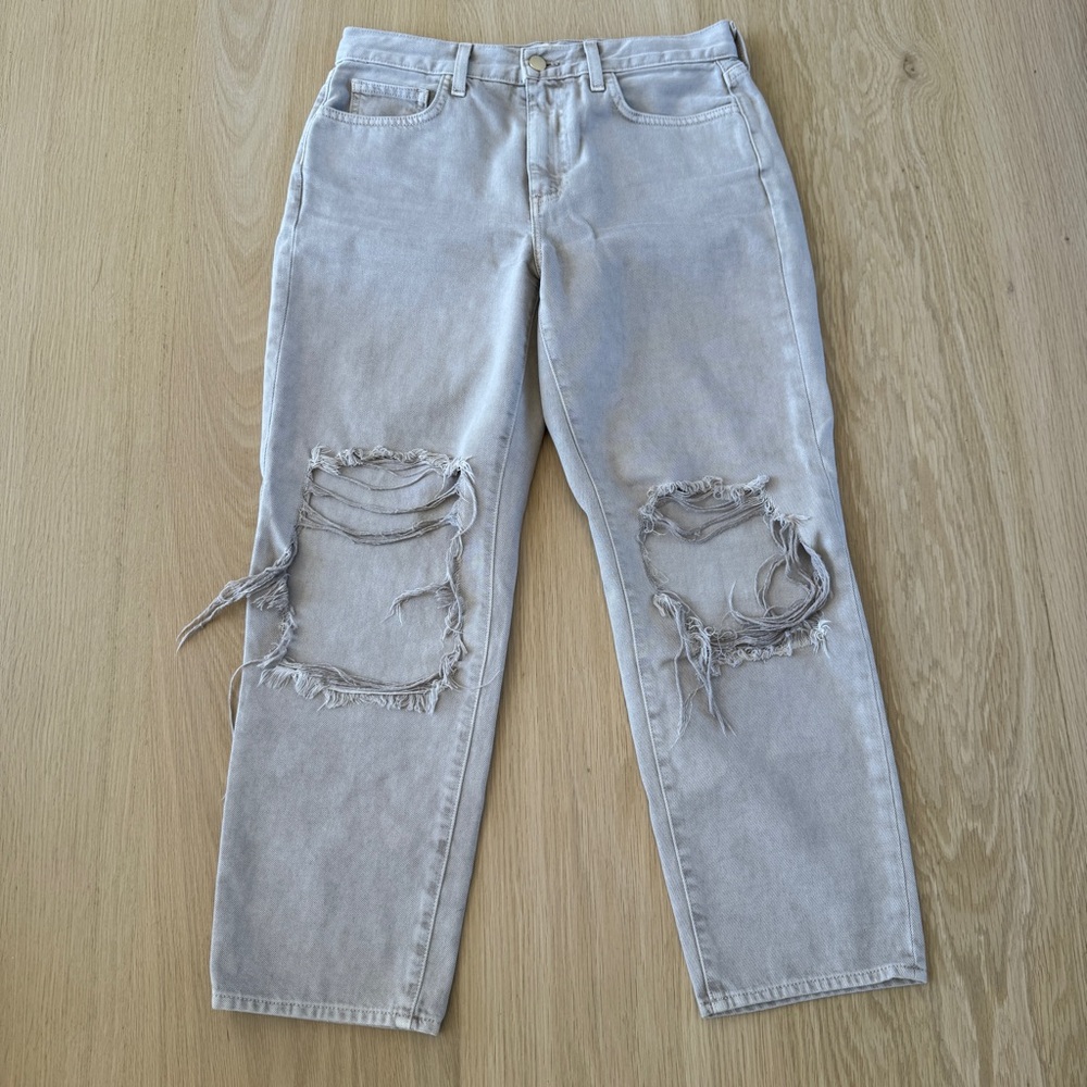 L’Agence mid rise cropped distress straight leg.